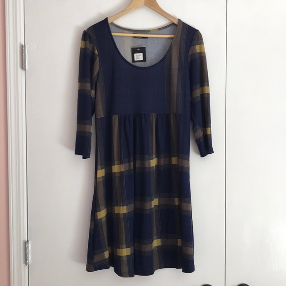 Reborn Dresses & Skirts - BNWT Navy & Yellow Plaid Empire-Waist Tunic Dress